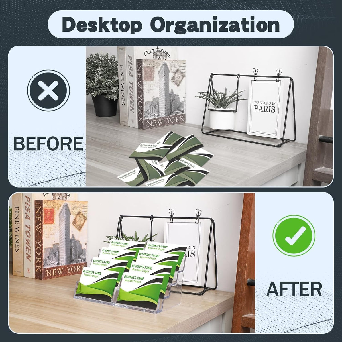 xydstay Acrylic 4-Tier Business Card Holder for Desk with 8 Pockets