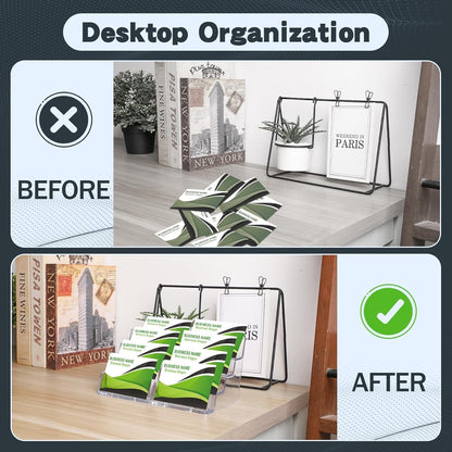 xydstay Acrylic 4-Tier Business Card Holder for Desk with 8 Pockets