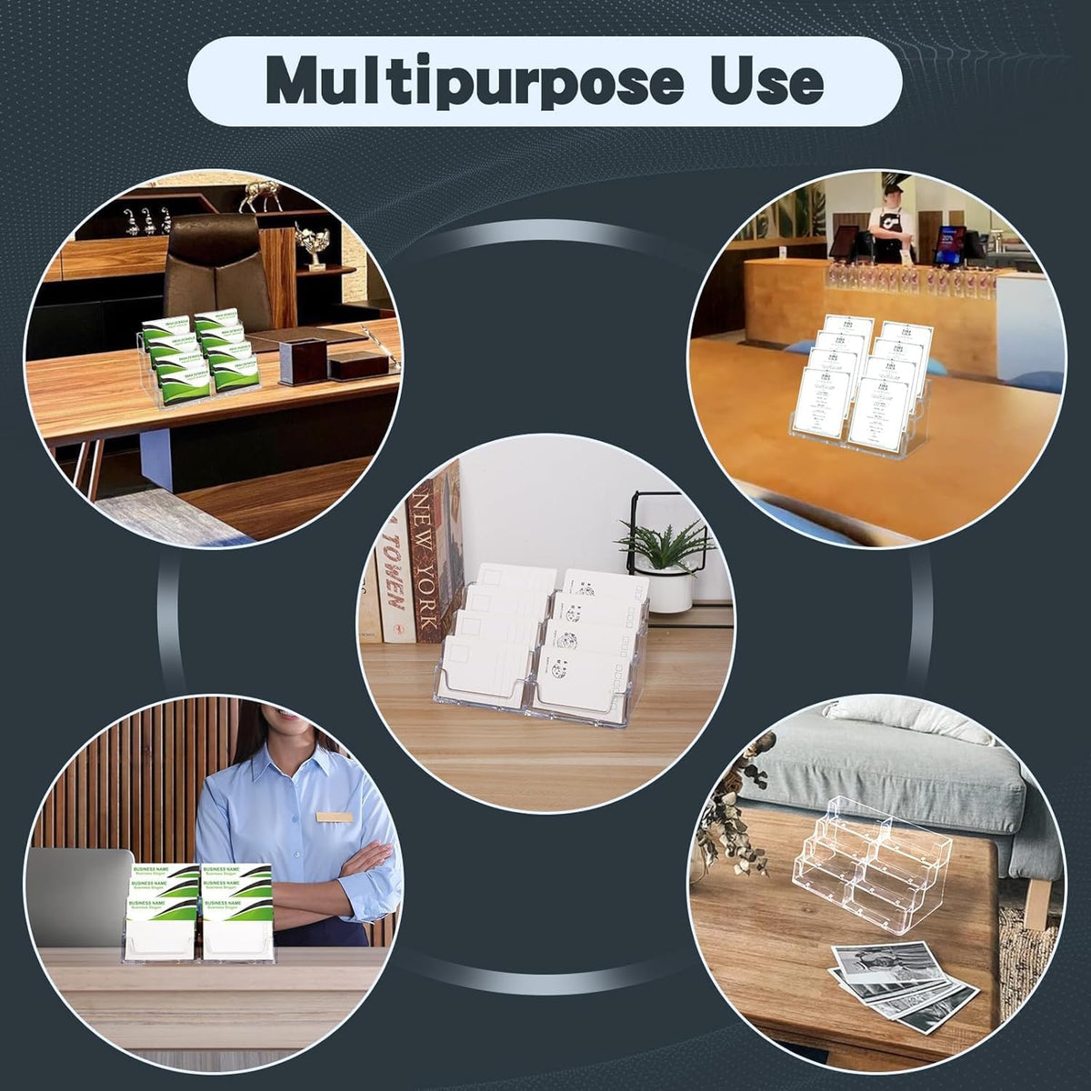 xydstay Acrylic 4-Tier Business Card Holder for Desk with 8 Pockets