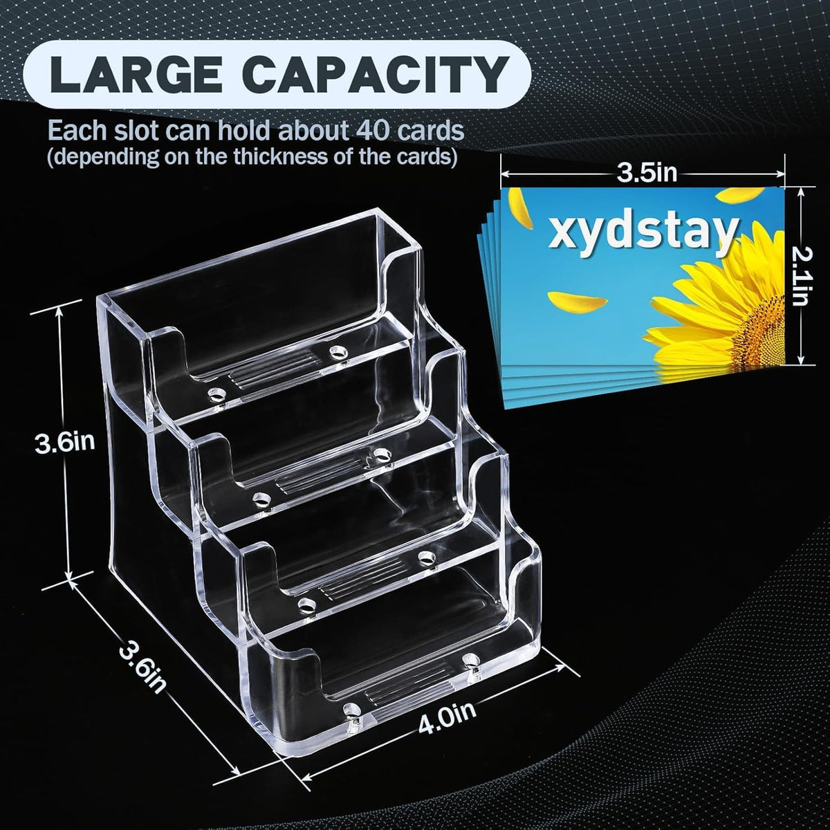 xydstay Acrylic 4-Tier Business Card Holder for Desk with 8 Pockets