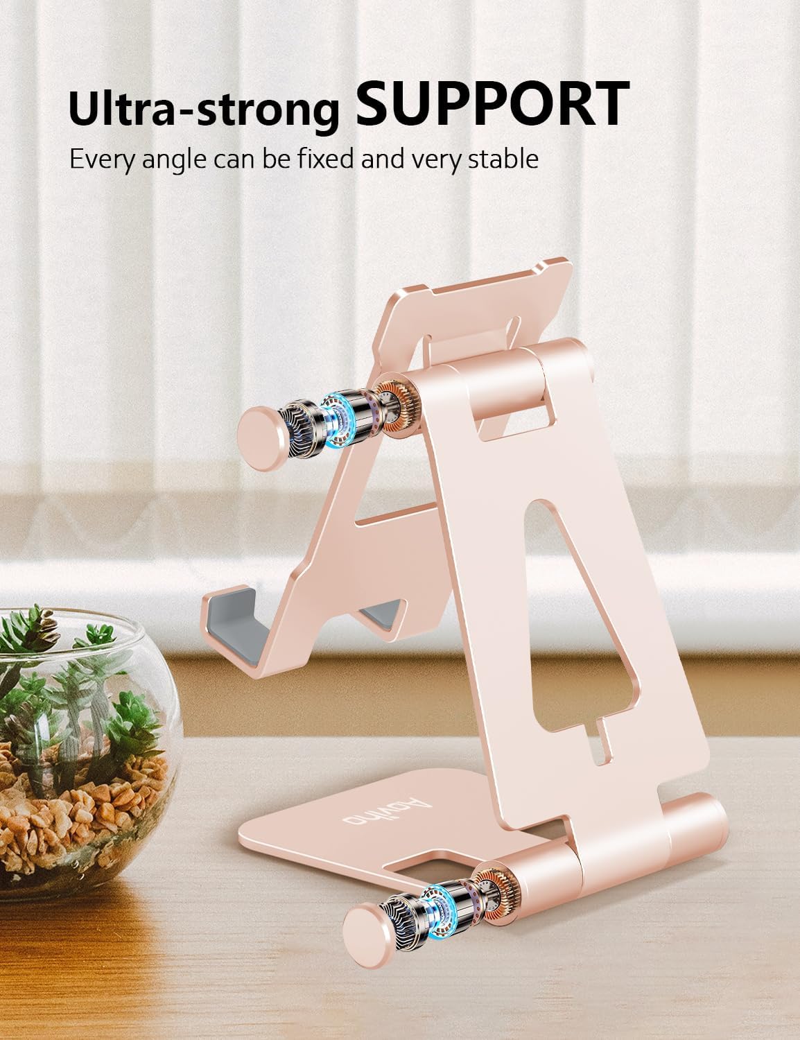 Foldable Cell Phone Stand for Desk, Holder for iPhone,Rose Gold