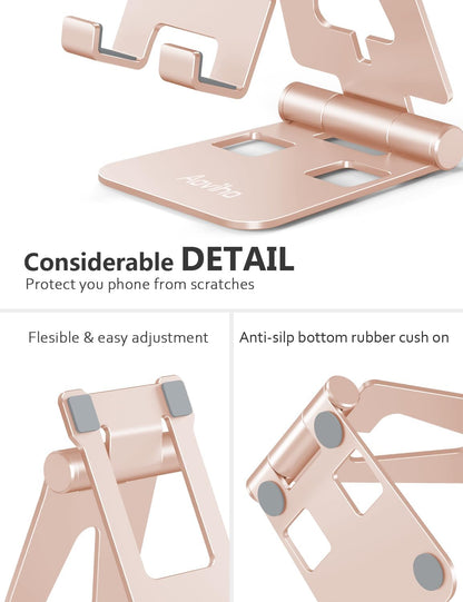 Foldable Cell Phone Stand for Desk, Holder for iPhone,Rose Gold