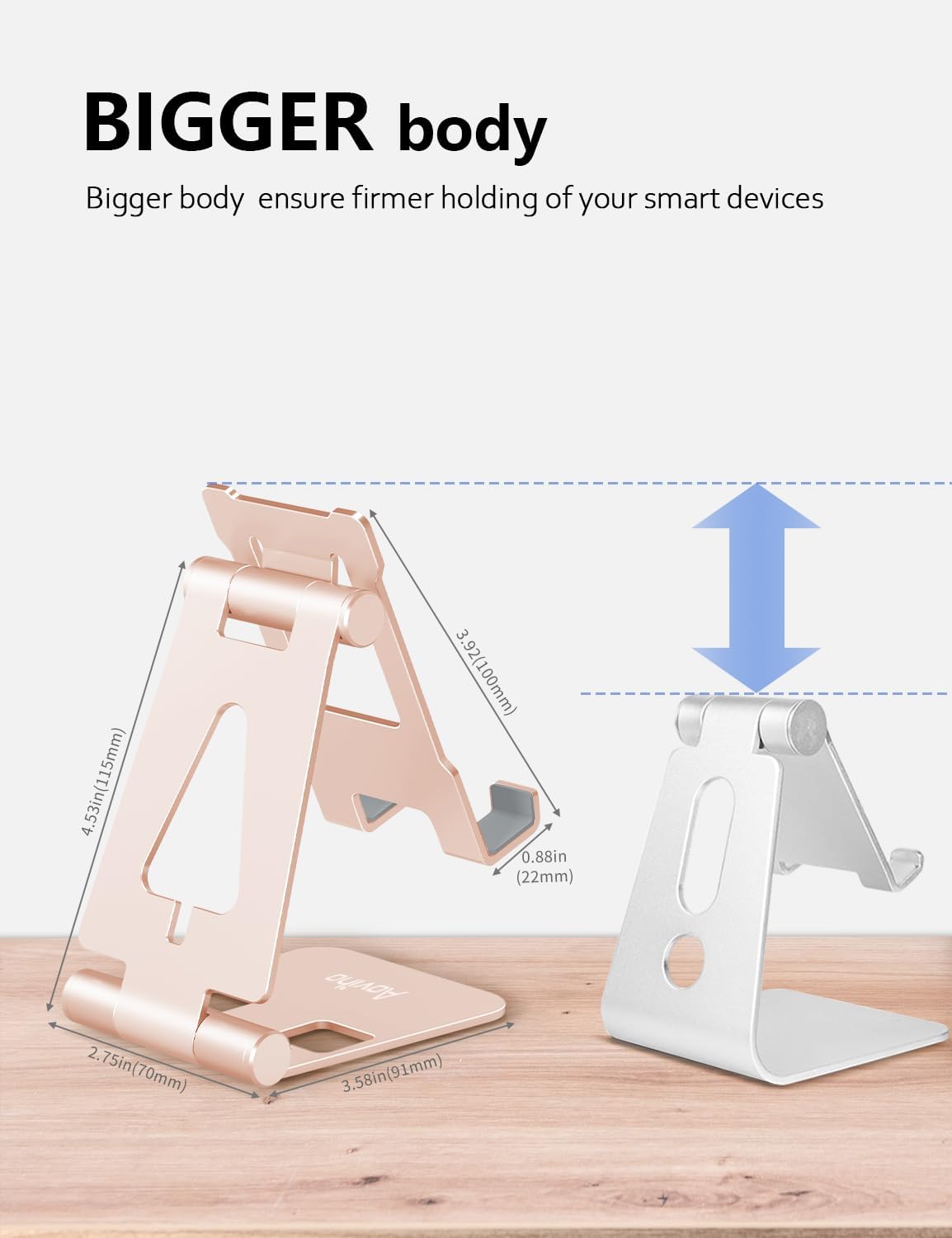 Foldable Cell Phone Stand for Desk, Holder for iPhone,Rose Gold