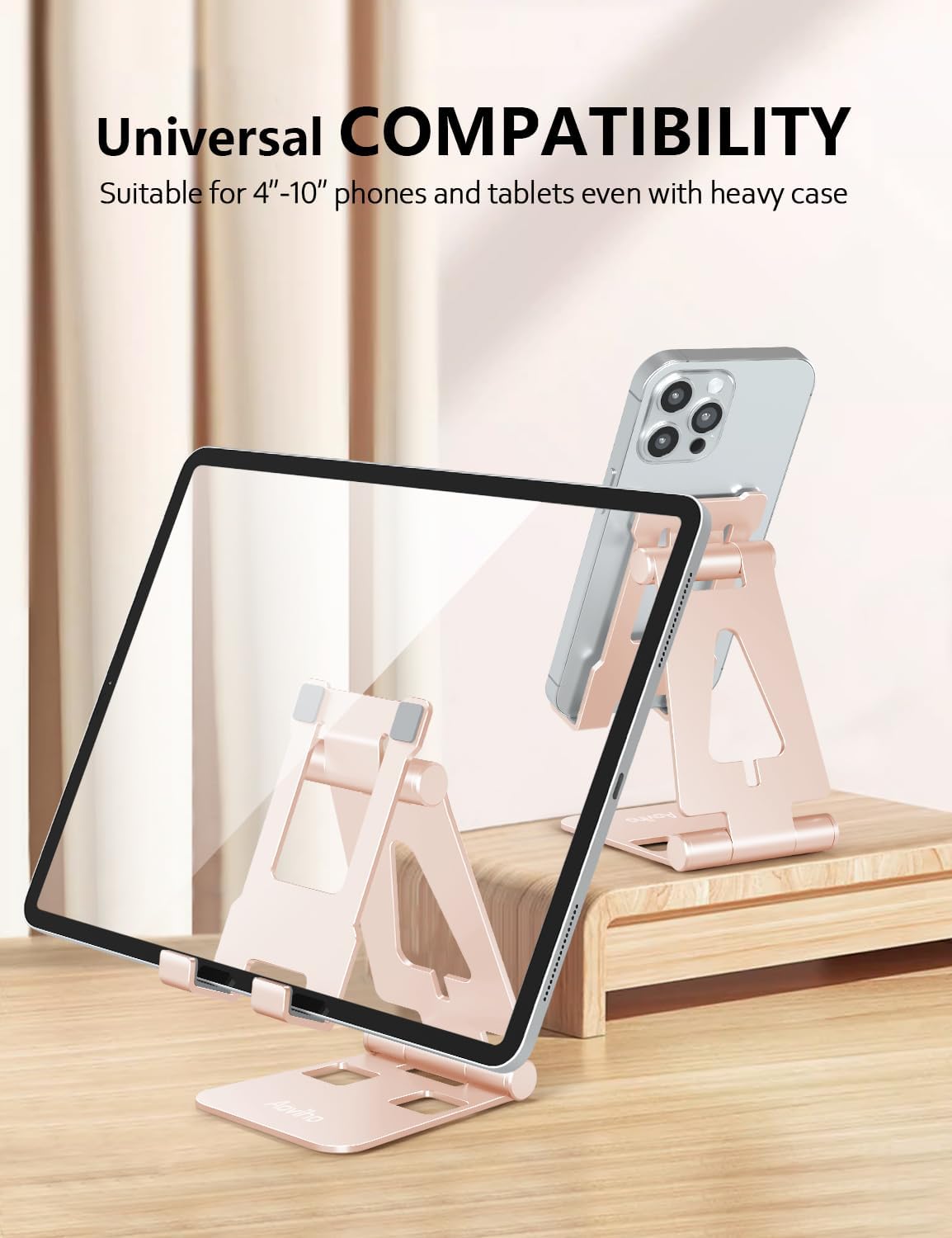 Foldable Cell Phone Stand for Desk, Holder for iPhone,Rose Gold