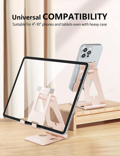 Foldable Cell Phone Stand for Desk, Holder for iPhone,Rose Gold