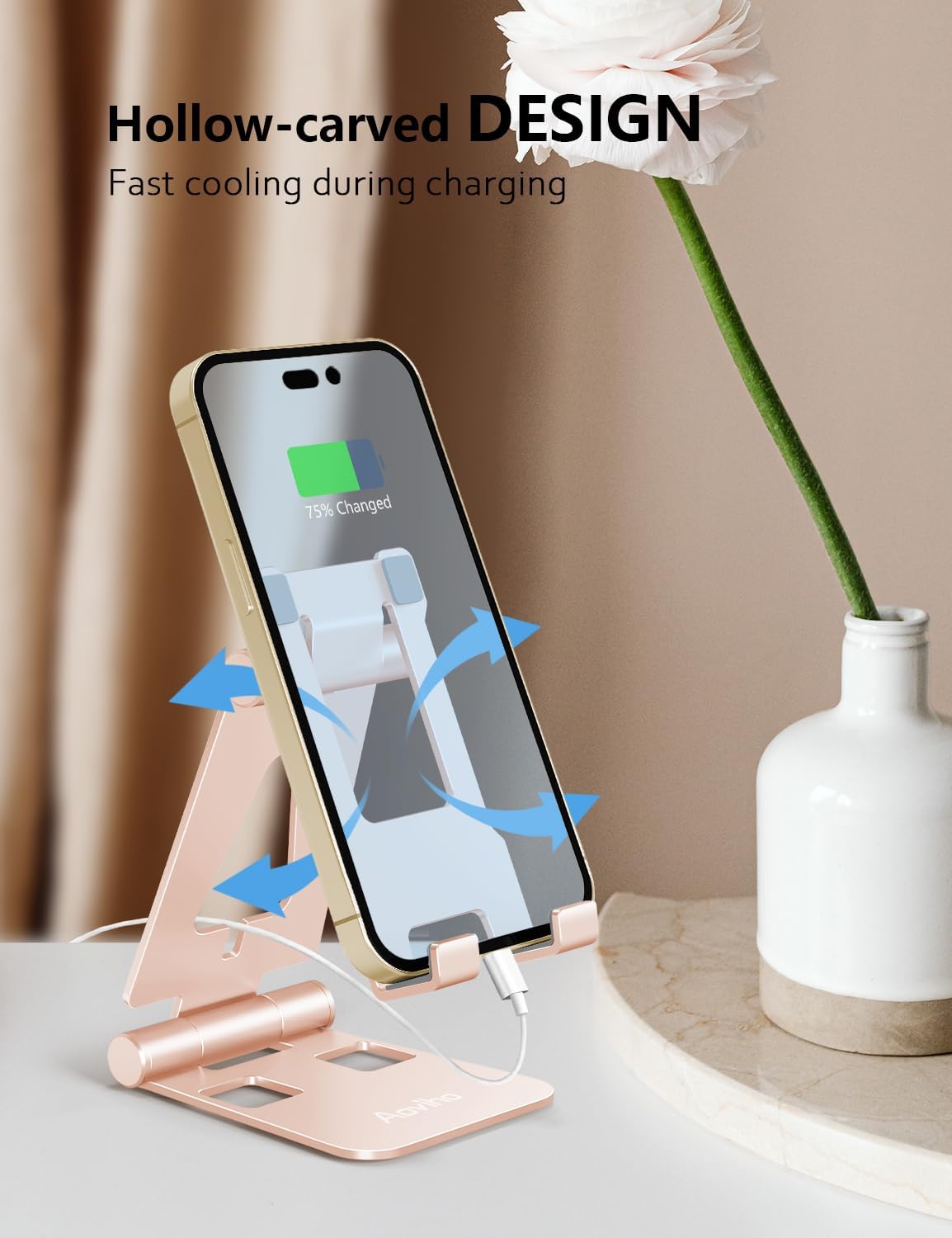 Foldable Cell Phone Stand for Desk, Holder for iPhone,Rose Gold