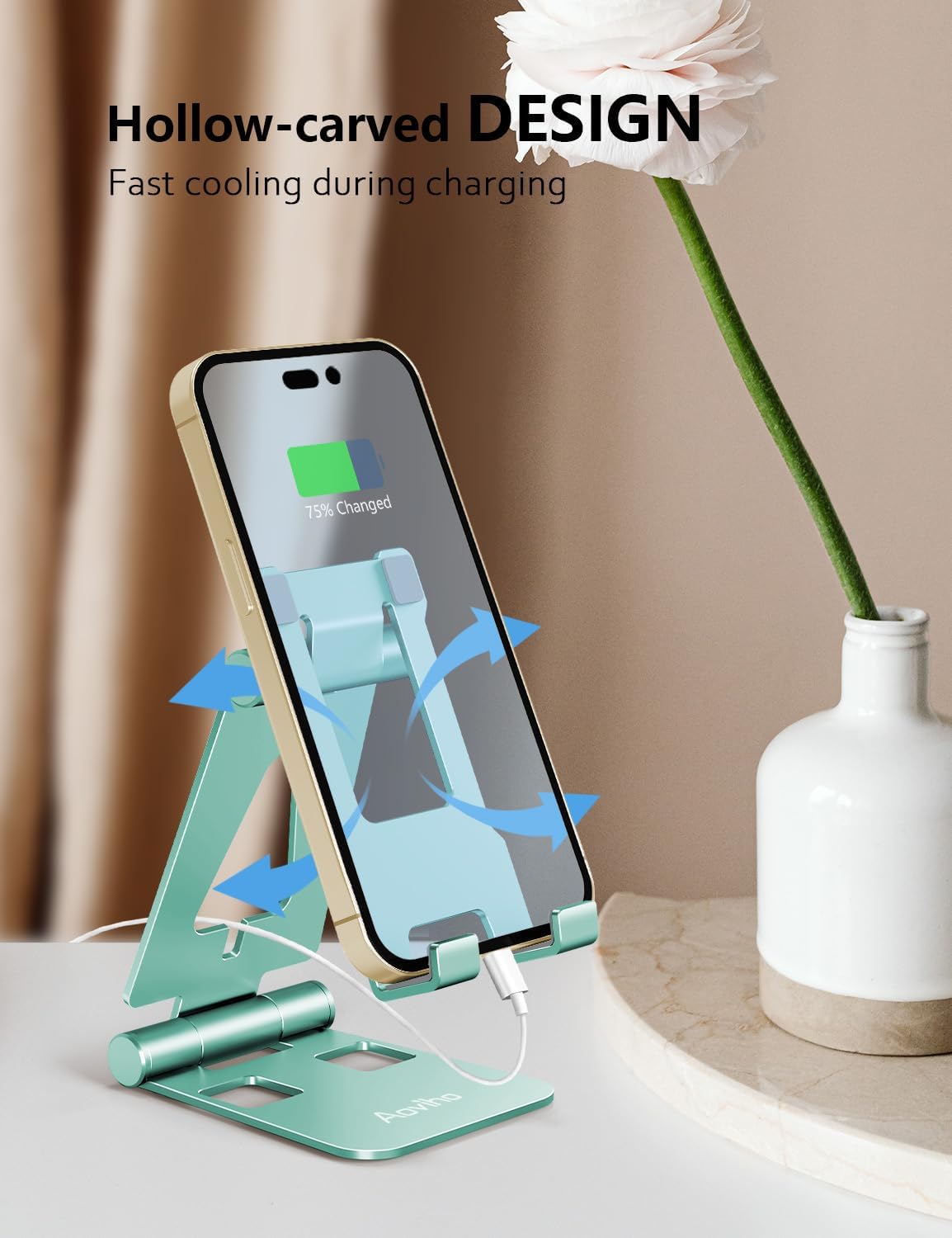 Foldable Cell Phone Stand for Desk, Holder for iPhone,Rose Gold