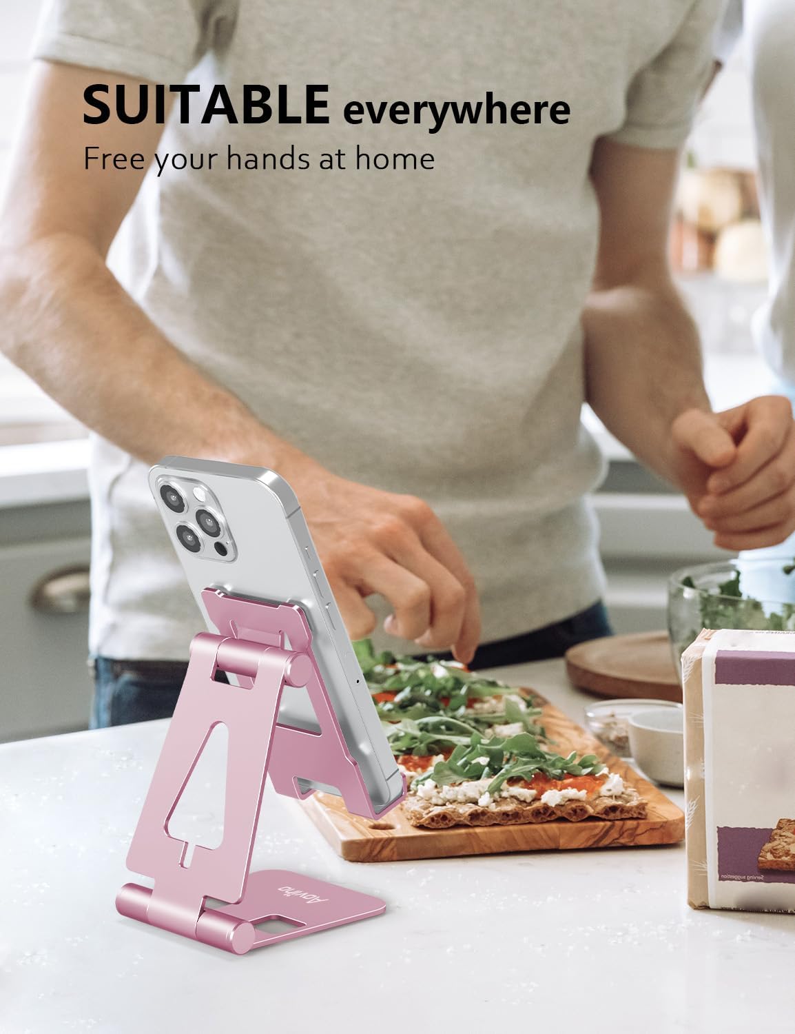 Foldable Cell Phone Stand for Desk, Holder for iPhone,Rose Gold