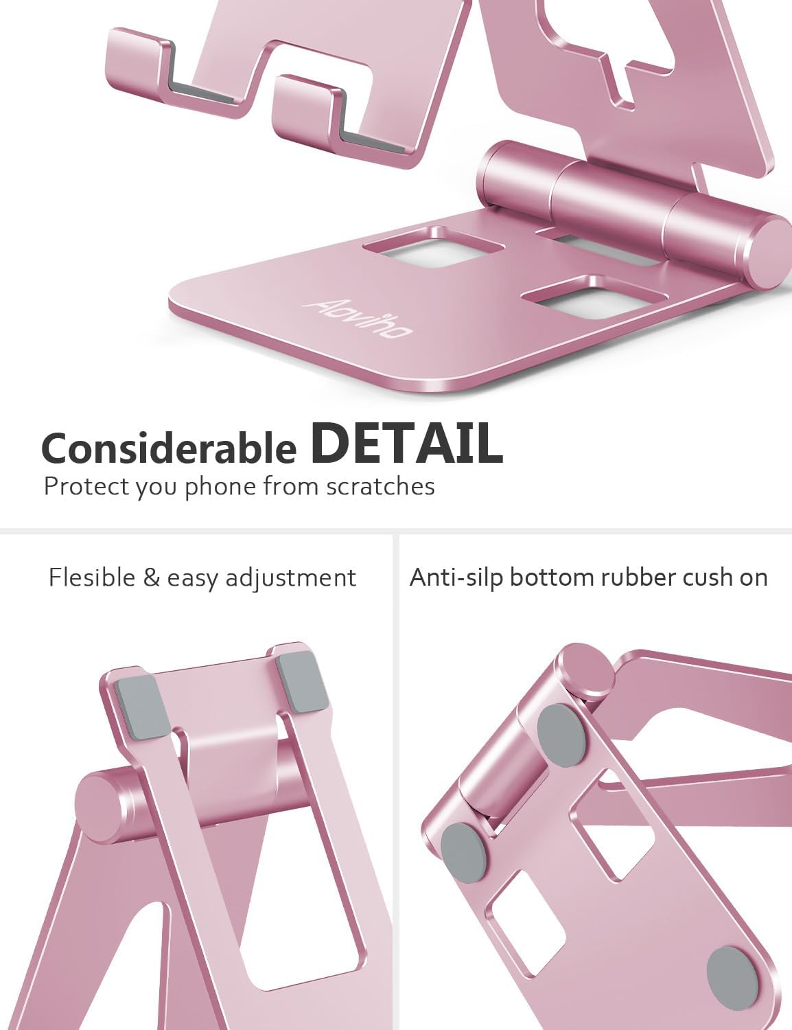 Foldable Cell Phone Stand for Desk, Holder for iPhone,Rose Gold