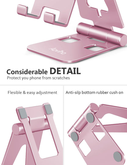 Foldable Cell Phone Stand for Desk, Holder for iPhone,Rose Gold