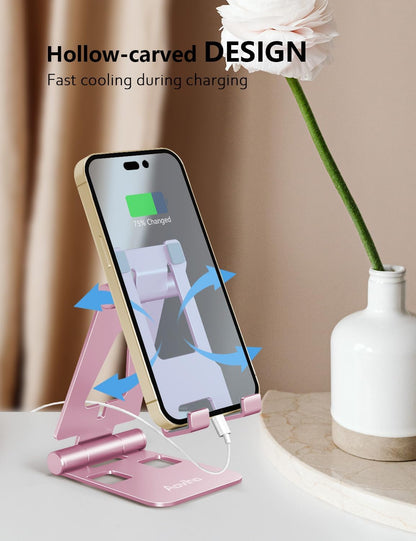 Foldable Cell Phone Stand for Desk, Holder for iPhone,Rose Gold