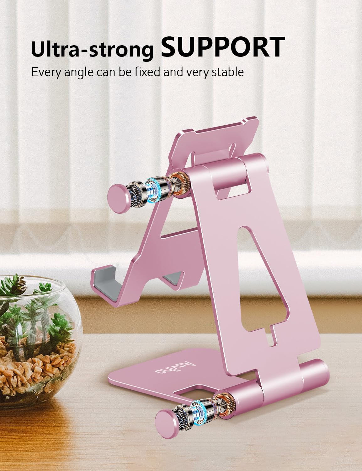 Foldable Cell Phone Stand for Desk, Holder for iPhone,Rose Gold