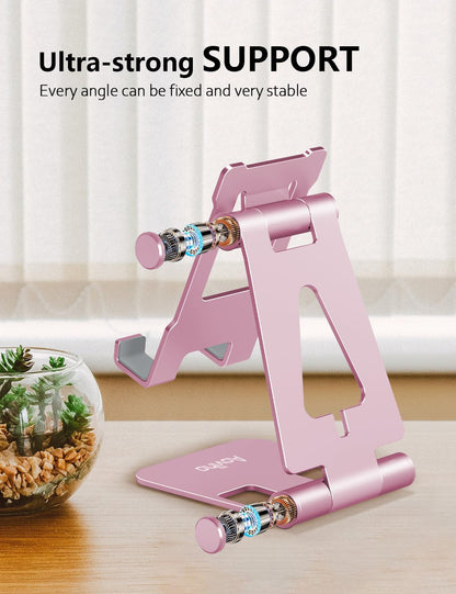 Foldable Cell Phone Stand for Desk, Holder for iPhone,Rose Gold