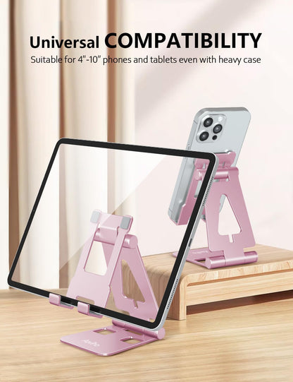 Foldable Cell Phone Stand for Desk, Holder for iPhone,Rose Gold