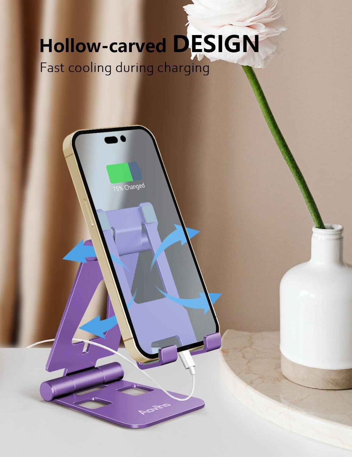 Foldable Cell Phone Stand for Desk, Holder for iPhone,Rose Gold