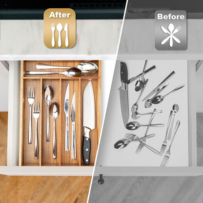 Silverware Organizer Kitchen Drawer Organizer Utensil Organizer Bamboo Silverware Holder Cutlery Organizer in Drawer Flatware Organizer Tray(5 slots, Natural