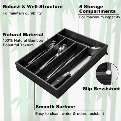 Silverware Organizer Kitchen Drawer Organizer Utensil Organizer Bamboo Silverware Holder Cutlery Organizer in Drawer Flatware Organizer Tray(5 slots, Natural