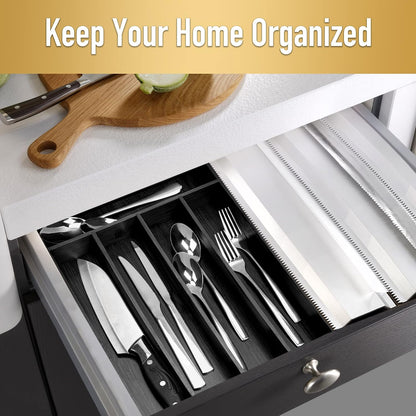 Silverware Organizer Kitchen Drawer Organizer Utensil Organizer Bamboo Silverware Holder Cutlery Organizer in Drawer Flatware Organizer Tray(5 slots, Natural