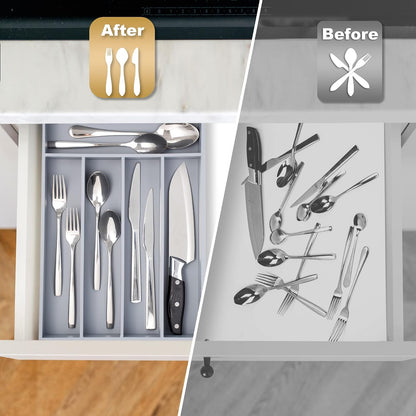 Silverware Organizer Kitchen Drawer Organizer Utensil Organizer Bamboo Silverware Holder Cutlery Organizer in Drawer Flatware Organizer Tray(5 slots, Natural