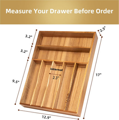 Silverware Organizer Kitchen Drawer Organizer Utensil Organizer Bamboo Silverware Holder Cutlery Organizer in Drawer Flatware Organizer Tray(5 slots, Natural