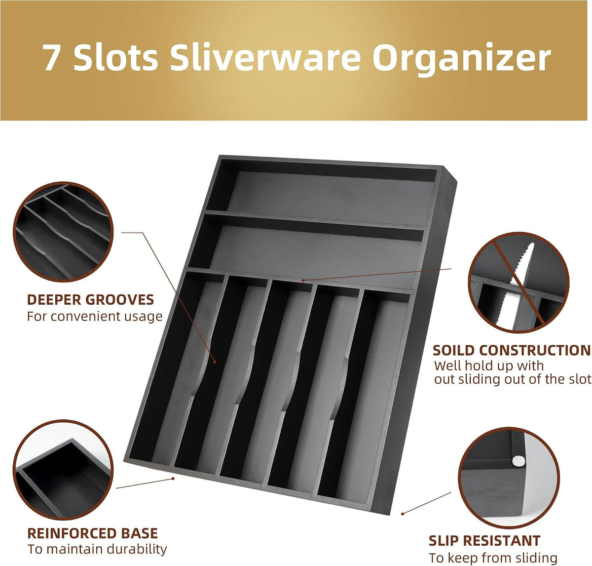 Silverware Organizer Kitchen Drawer Organizer Utensil Organizer Bamboo Silverware Holder Cutlery Organizer in Drawer Flatware Organizer Tray(5 slots, Natural