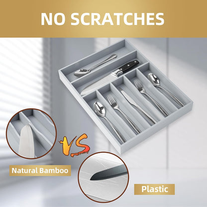 Silverware Organizer Kitchen Drawer Organizer Utensil Organizer Bamboo Silverware Holder Cutlery Organizer in Drawer Flatware Organizer Tray(5 slots, Natural
