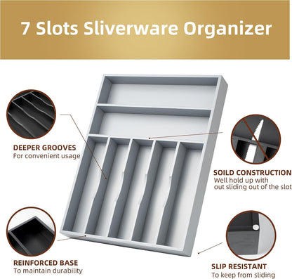 Silverware Organizer Kitchen Drawer Organizer Utensil Organizer Bamboo Silverware Holder Cutlery Organizer in Drawer Flatware Organizer Tray(5 slots, Natural