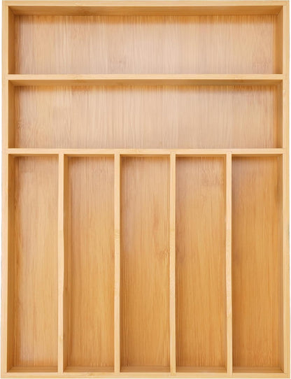 Silverware Organizer Kitchen Drawer Organizer Utensil Organizer Bamboo Silverware Holder Cutlery Organizer in Drawer Flatware Organizer Tray(5 slots, Natural