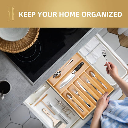 Silverware Organizer Kitchen Drawer Organizer Utensil Organizer Bamboo Silverware Holder Cutlery Organizer in Drawer Flatware Organizer Tray(5 slots, Natural