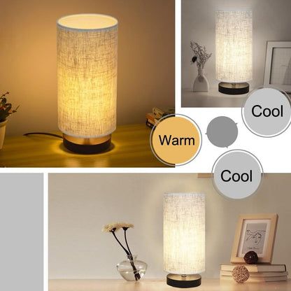 Table Lamp, Bedside Nightstand Lamp, Simple Desk Lamp, Fabric Wooden Table Lamp for Bedroom Living Room Office Study, Cylinder Black Base