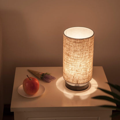 Table Lamp, Bedside Nightstand Lamp, Simple Desk Lamp, Fabric Wooden Table Lamp for Bedroom Living Room Office Study, Cylinder Black Base