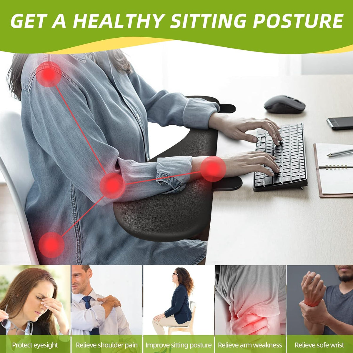 arm Rest for Desk Adjustable Arm Rest Support for arm Support for Computer Desk Ergonomic Desk Extender Rotating Mouse Pad Holder for Table Office Chair Desk
