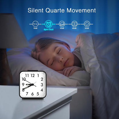 Analog Alarm Clocks, Non Ticking Table Clock with Luminous Hand & Large Display, Battery Powered Silent Bedside Alarm Clock with Snooze & Night Light Function, for Bedroom, Office