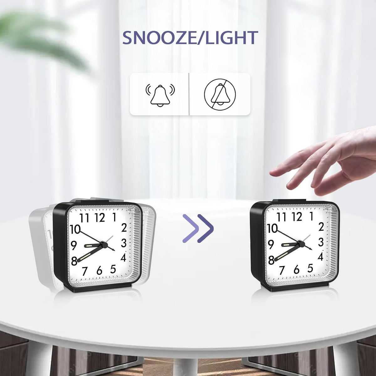 Analog Alarm Clocks, Non Ticking Table Clock with Luminous Hand & Large Display, Battery Powered Silent Bedside Alarm Clock with Snooze & Night Light Function, for Bedroom, Office
