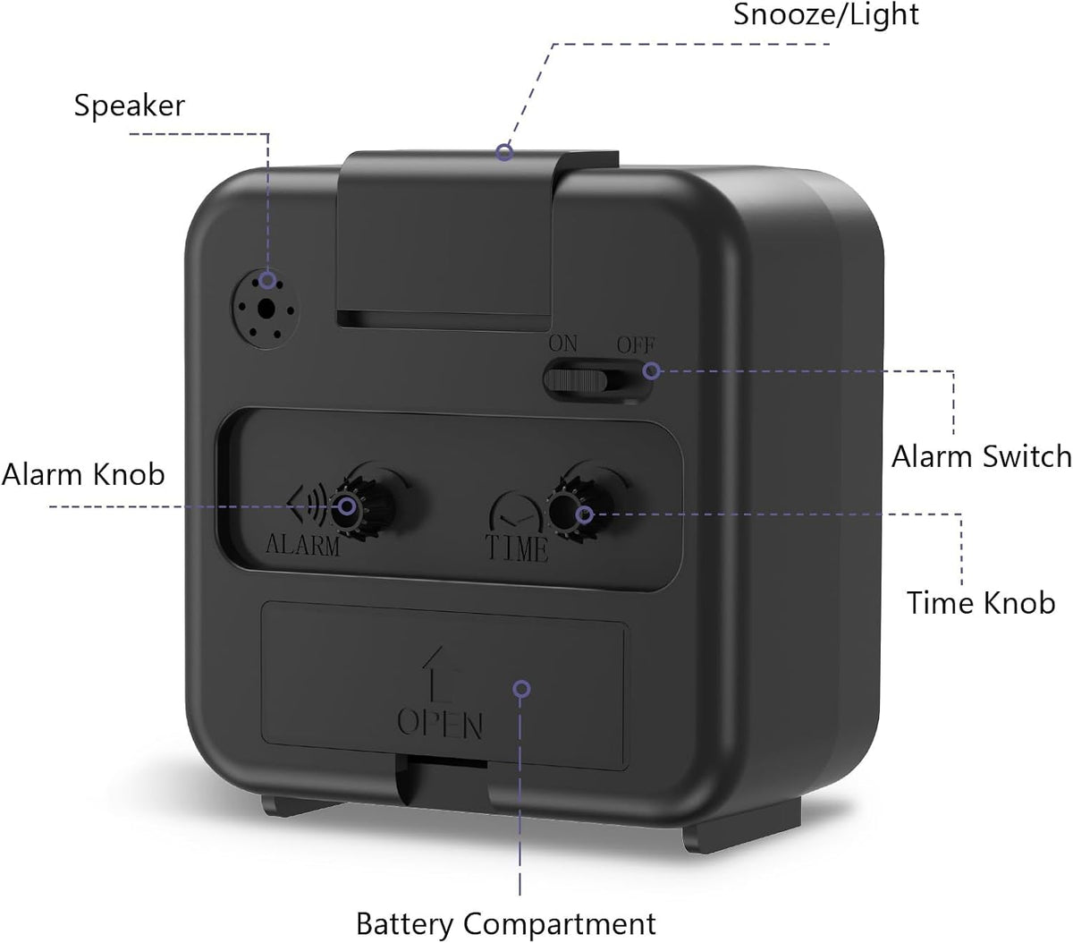 Analog Alarm Clocks, Non Ticking Table Clock with Luminous Hand & Large Display, Battery Powered Silent Bedside Alarm Clock with Snooze & Night Light Function, for Bedroom, Office