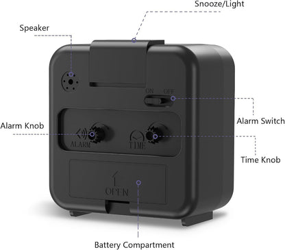 Analog Alarm Clocks, Non Ticking Table Clock with Luminous Hand & Large Display, Battery Powered Silent Bedside Alarm Clock with Snooze & Night Light Function, for Bedroom, Office
