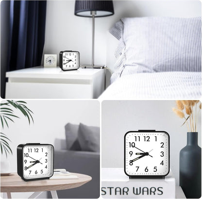 Analog Alarm Clocks, Non Ticking Table Clock with Luminous Hand & Large Display, Battery Powered Silent Bedside Alarm Clock with Snooze & Night Light Function, for Bedroom, Office
