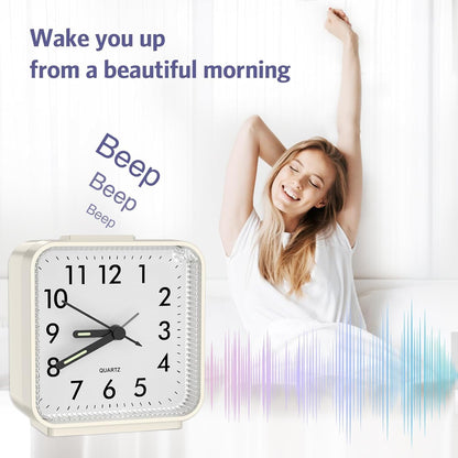 Analog Alarm Clocks, Non Ticking Table Clock with Luminous Hand & Large Display, Battery Powered Silent Bedside Alarm Clock with Snooze & Night Light Function, for Bedroom, Office