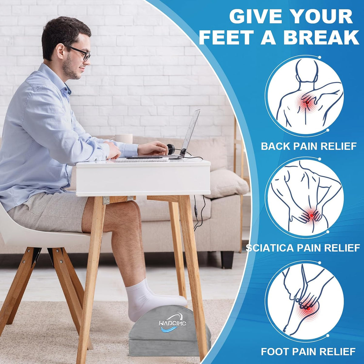 Foot Rest for Under Desk at Work, Foot Stool with Washable Cover, Comfortable Office Desk Accessories, Comfortable Footrest with 3 Adjustable Heights, for Offices Gaming Chair, for Leg Support