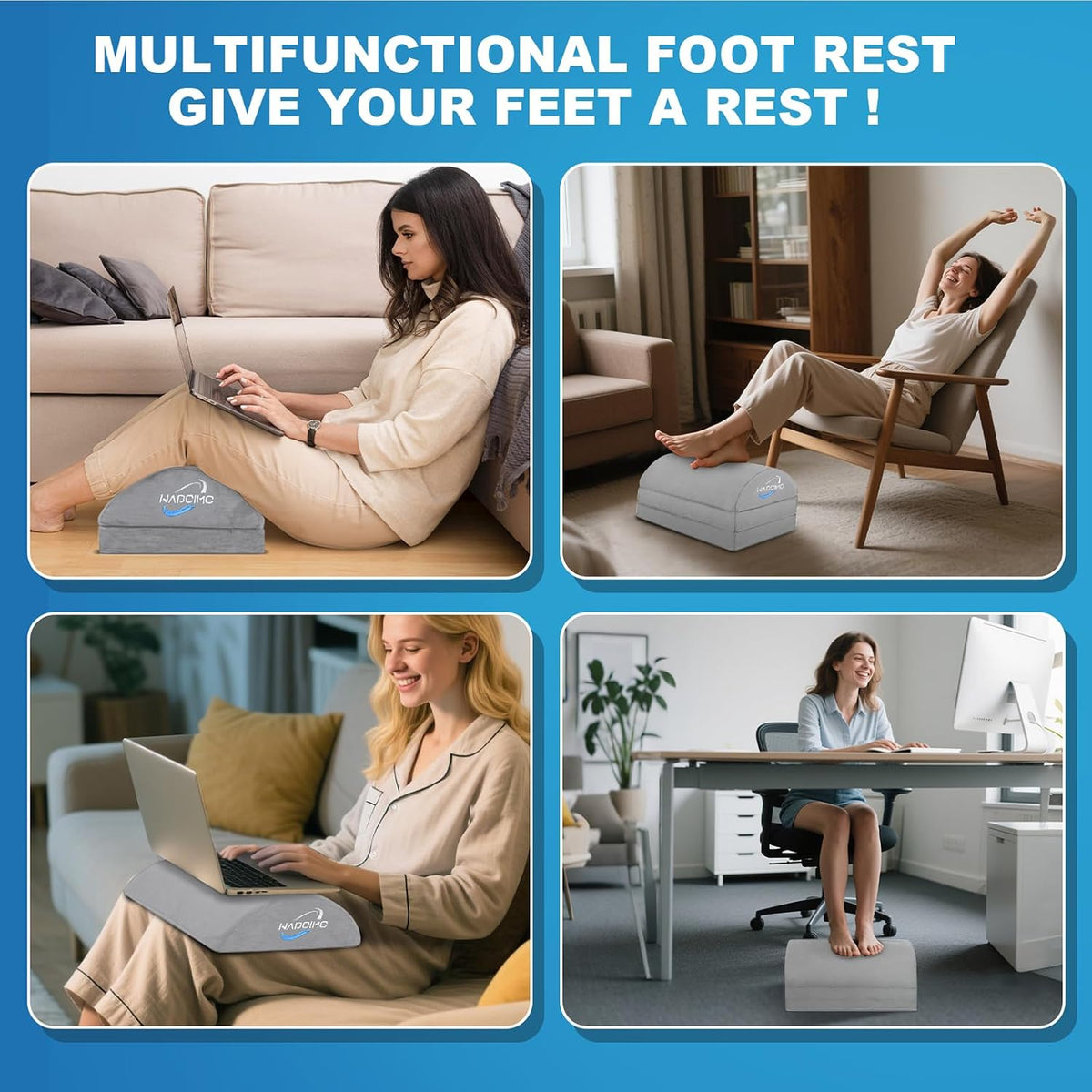 Foot Rest for Under Desk at Work, Foot Stool with Washable Cover, Comfortable Office Desk Accessories, Comfortable Footrest with 3 Adjustable Heights, for Offices Gaming Chair, for Leg Support
