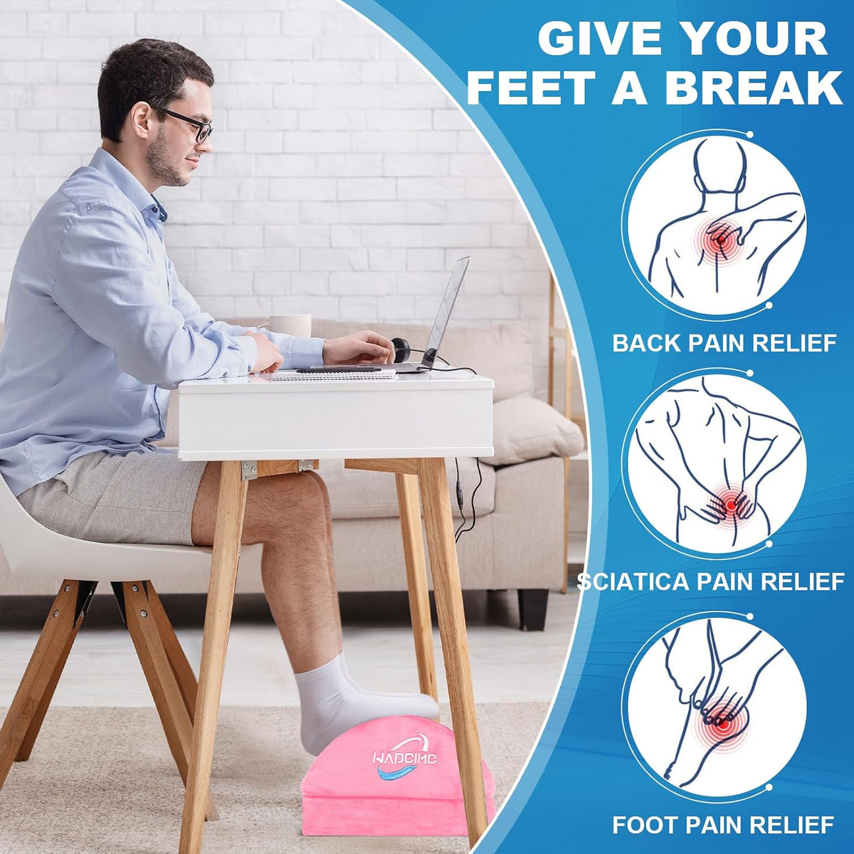 Foot Rest for Under Desk at Work, Foot Stool with Washable Cover, Comfortable Office Desk Accessories, Comfortable Footrest with 3 Adjustable Heights, for Offices Gaming Chair, for Leg Support