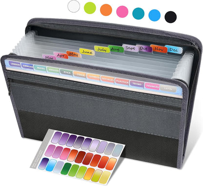 Accordion File Organizer with Zipper, 12 Pocket Expanding File Folder