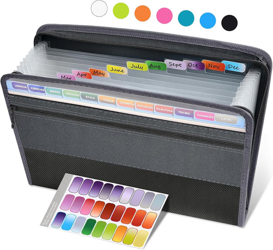 Accordion File Organizer with Zipper, 12 Pocket Expanding File Folder