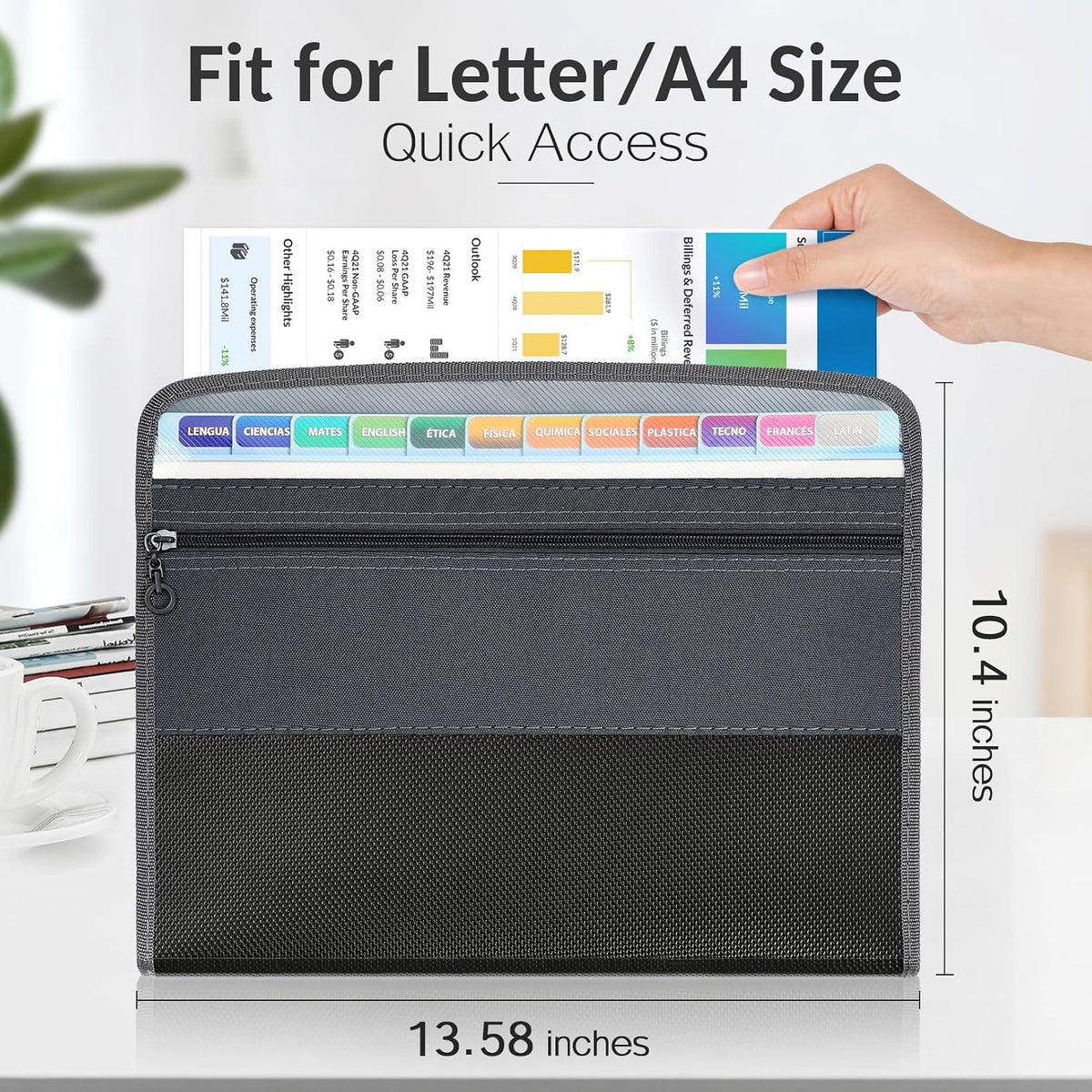 Accordion File Organizer with Zipper, 12 Pocket Expanding File Folder