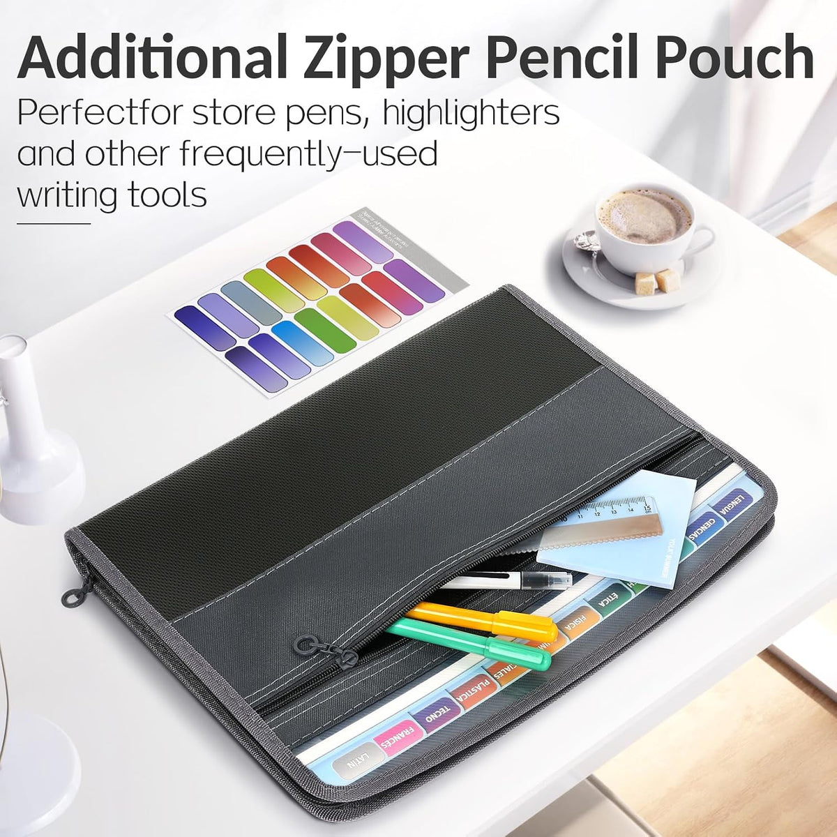 Accordion File Organizer with Zipper, 12 Pocket Expanding File Folder