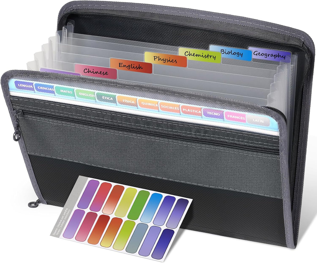 Accordion File Organizer with Zipper, 12 Pocket Expanding File Folder