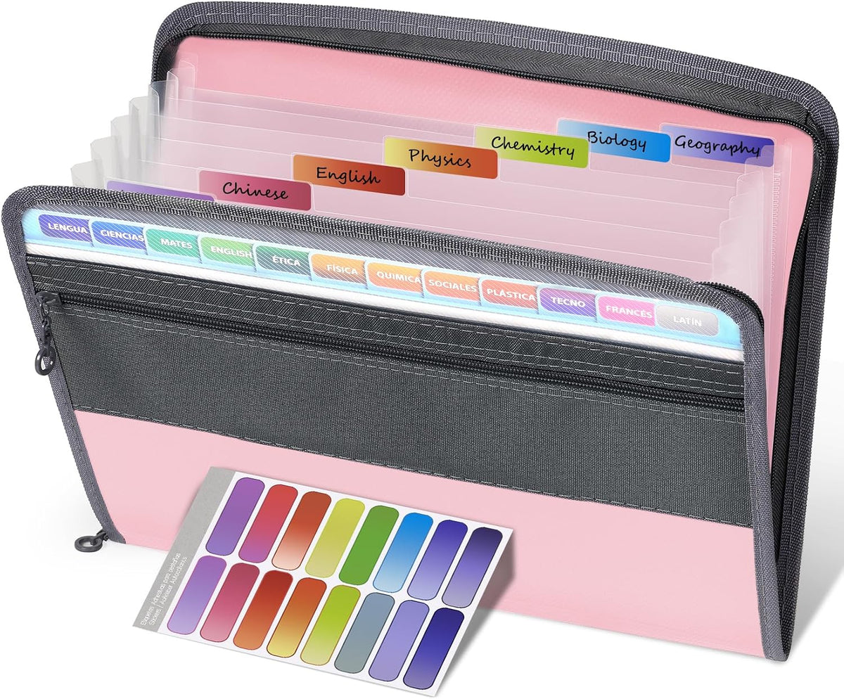 Accordion File Organizer with Zipper, 12 Pocket Expanding File Folder