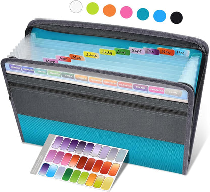 Accordion File Organizer with Zipper, 12 Pocket Expanding File Folder
