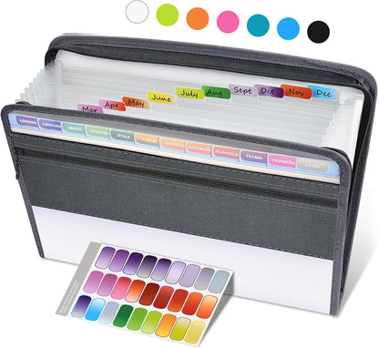 Accordion File Organizer with Zipper, 12 Pocket Expanding File Folder