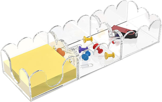 Magnetic 3-in-1 Acrylic Sticky Note Holder Dispenser | Modern Desktop Organizer for 3x3 Post It Notes & Memo Pads with Non-Slip Base | for Productive Workspace at Office, Home or School | Clear